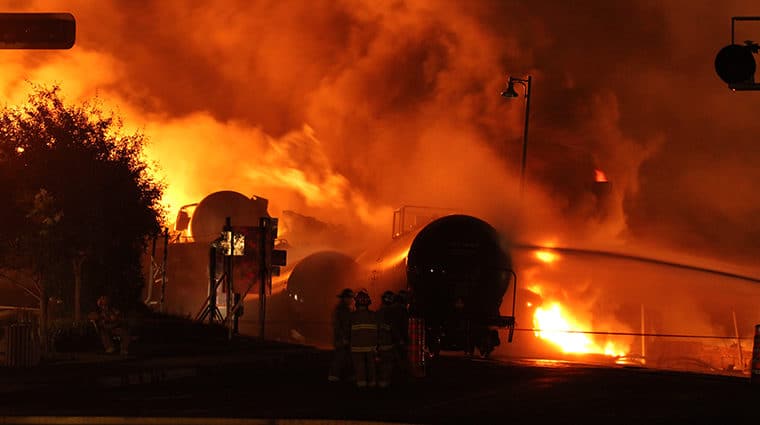 Oil train burning in Lac Megantic, Quebec